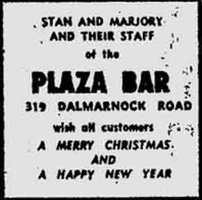 Plaza Bar Dalmarnock Road advert 1974
